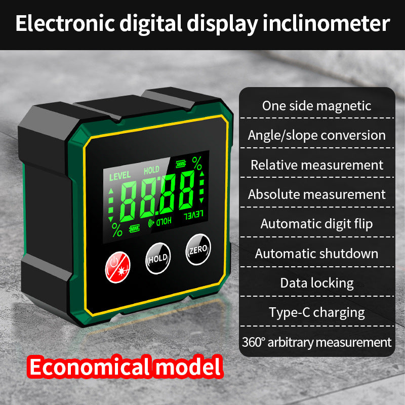 Magnetic Digital Angle Finder - Precision Level & Protractor with LCD Display & Type-C Charging