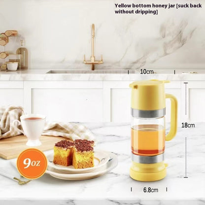 No-Drip Glass Honey Dispenser - Food-Grade Press-Type Bottle with Back-Suction Technology