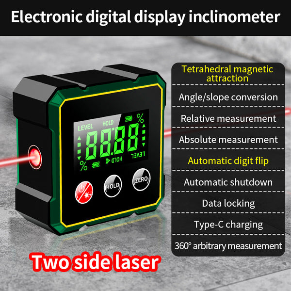 Magnetic Digital Angle Finder - Precision Level & Protractor with LCD Display & Type-C Charging