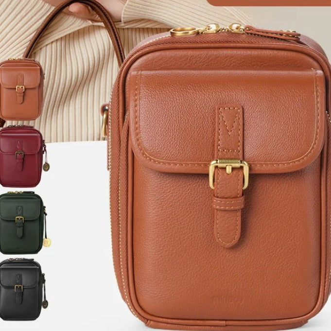 Vintage Leather Messenger Bag - Stylish Large Capacity Crossbody with Card Organizer for Effortless Daily Confidence