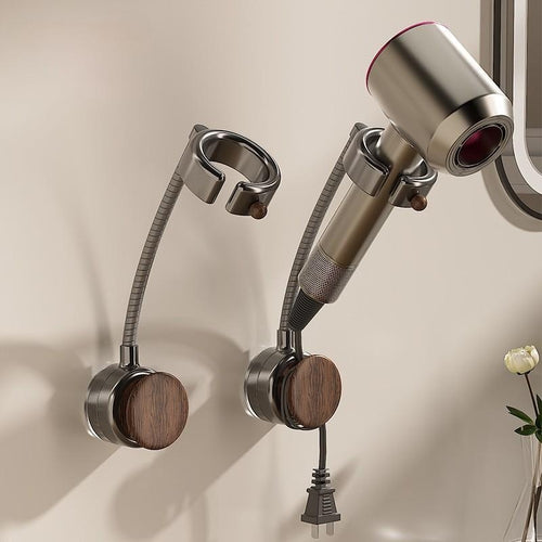 Wall-Mounted Hair Dryer Holder - No-Drill Rotating Organizer for Clutter-Free Bathroom