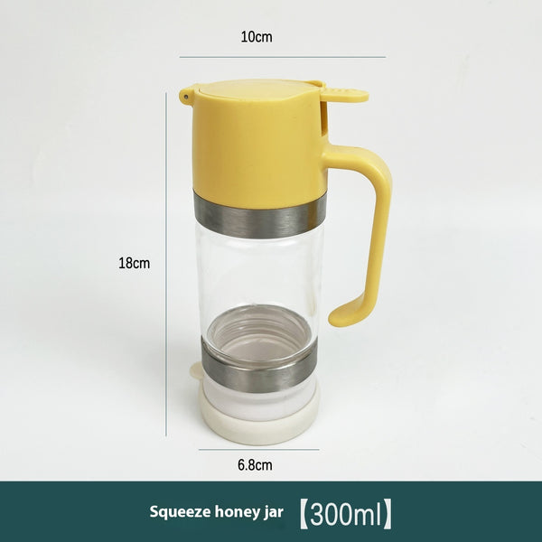 No-Drip Glass Honey Dispenser - Food-Grade Press-Type Bottle with Back-Suction Technology
