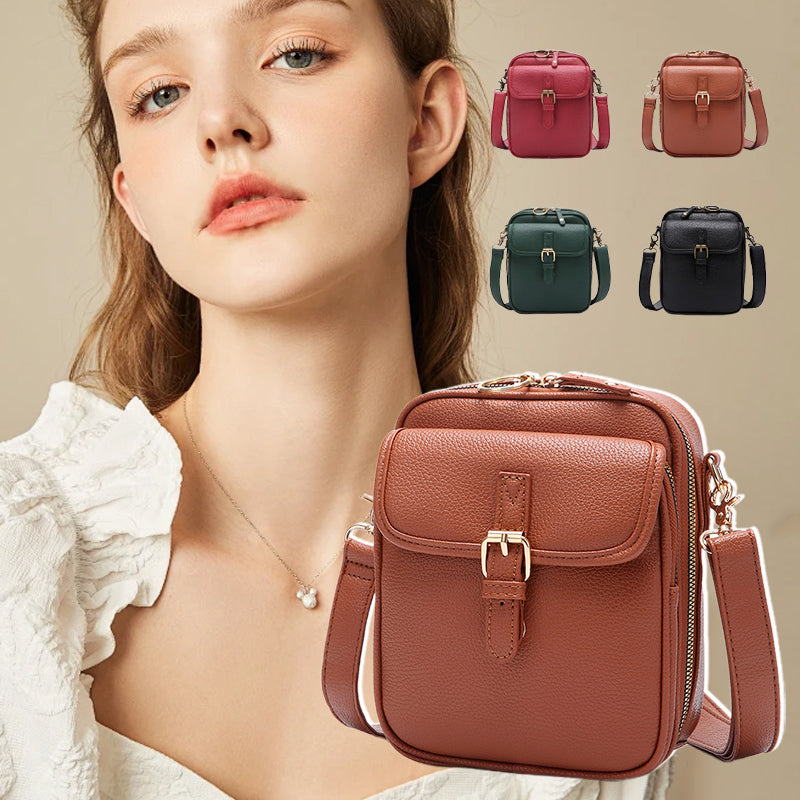 Vintage Leather Messenger Bag - Stylish Large Capacity Crossbody with Card Organizer for Effortless Daily Confidence