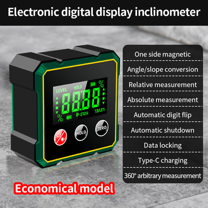 Magnetic Digital Angle Finder - Precision Level & Protractor with LCD Display & Type-C Charging